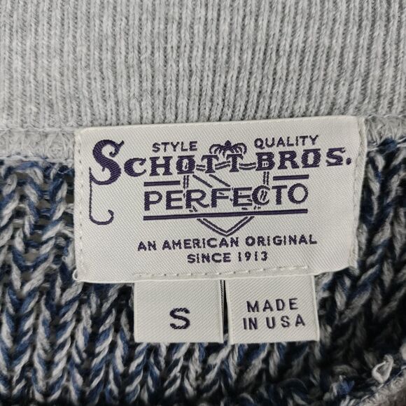 Schott Bros Sweater Mens Small Blue Gray Perfecto Crew Neck Heathered Marled USA - Picture 13 of 13